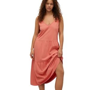 Violeta by Mango Pink Coral Cotton Tiered Maxi Dress 3XL / US 20